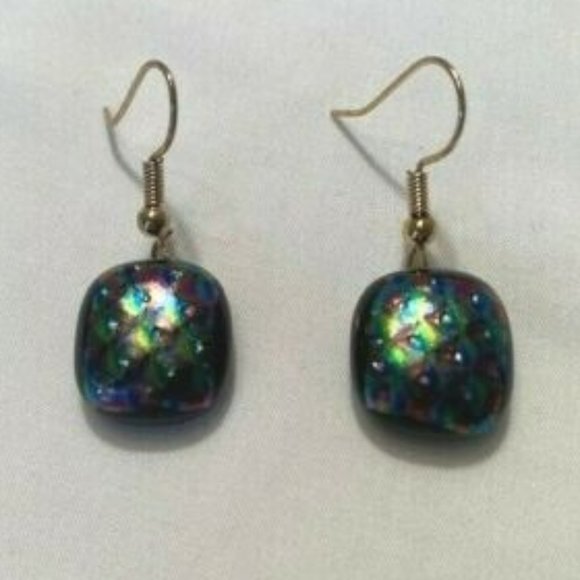 "Handmade" Peacock Design "Dichoric" Glass Earrings (JM001) - Picture 1 of 5